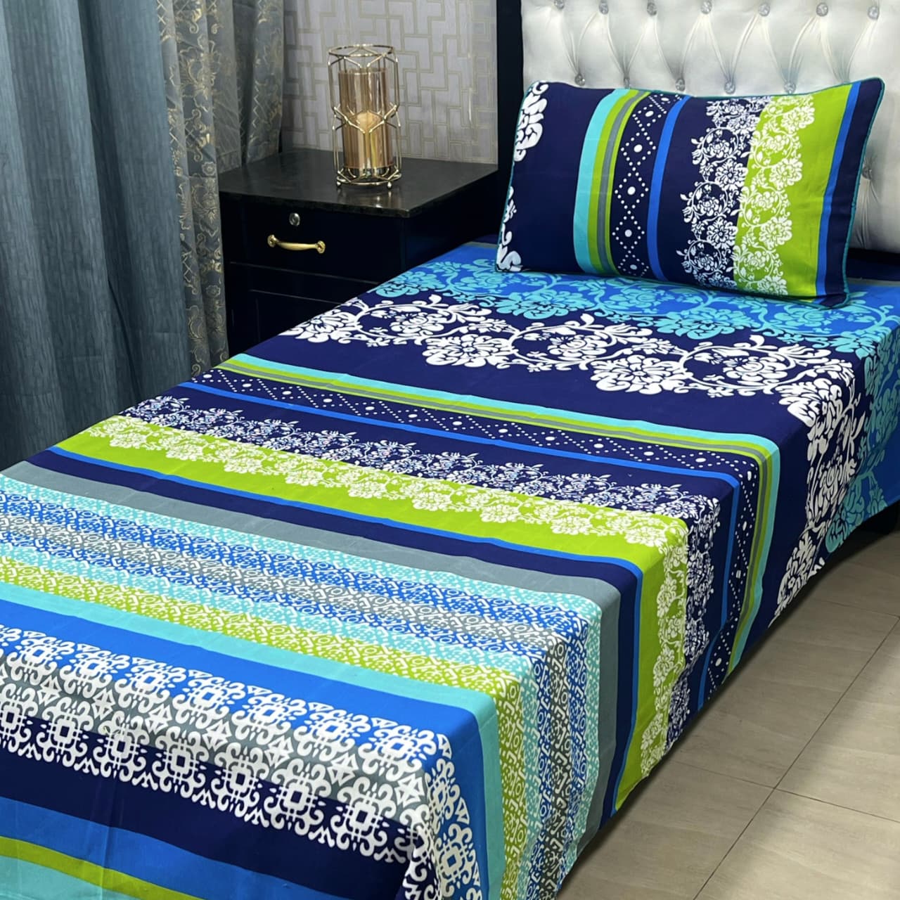Single Pair Soft Printed Bed Sheet Set with Pillow Covers